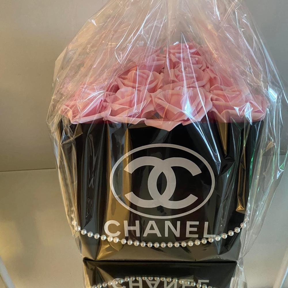 CHANEL Black Box with Pink Roses and Pearls